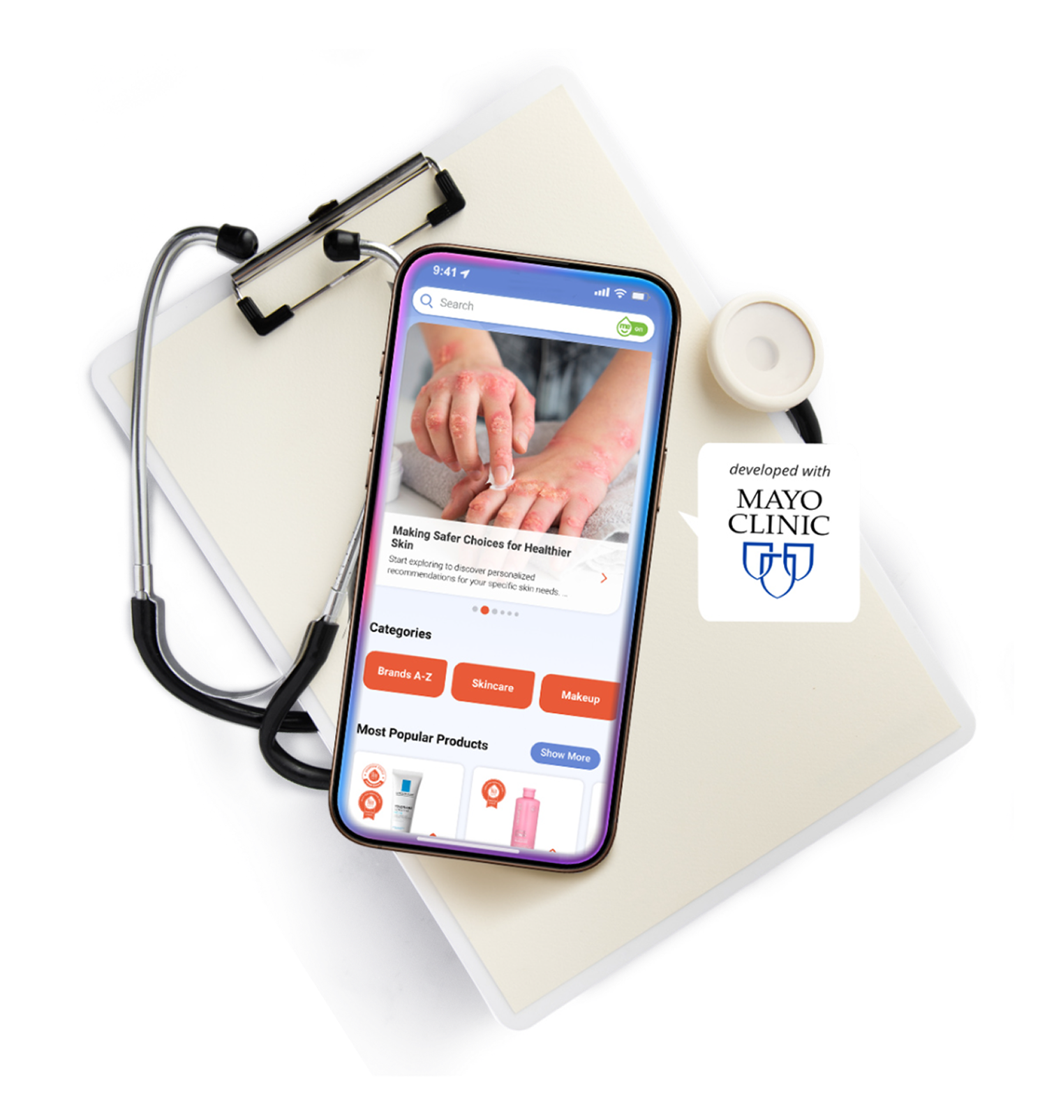 SkinSAFE Healthcare Hub on clipboard