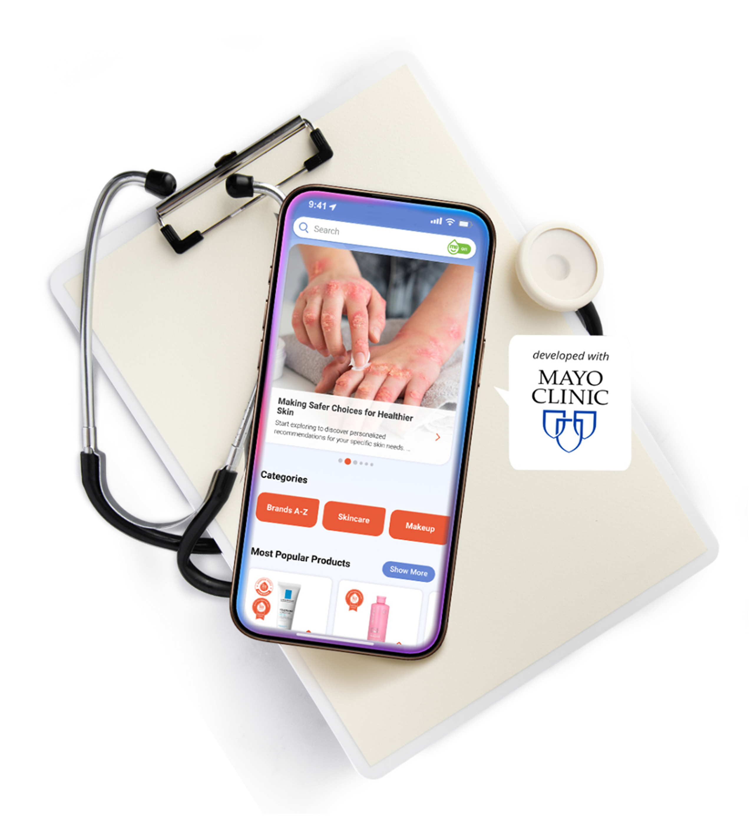 SkinSAFE Healthcare Hub on clipboard